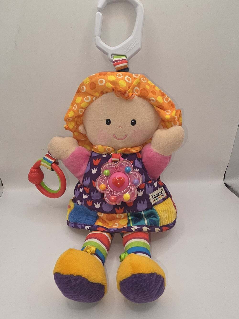 2006 Lamaze Clip & Go My Friend Emily Plush Doll Rattle Crinkle Texture Sensory